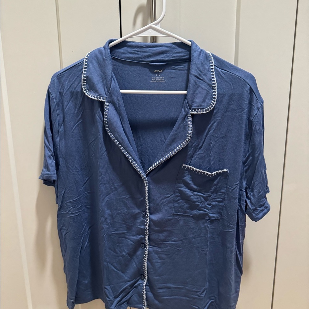Aerie Blue Pajama Shirt with White Trim